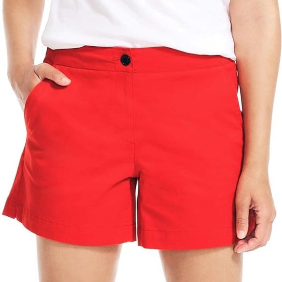 NWT Nautica Womens Mid Rise Summer Sport Shorts Pockets Red Size 12 $50 5C145 - Picture 1 of 2
